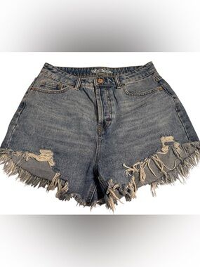 wild fable Frayed High-Rise Distressed Denim Shorts - Light Blue